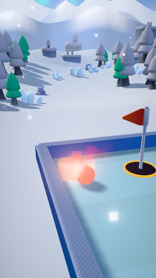 A flaming ball on an icy fairway under the northern lights in Frostbite Peaks