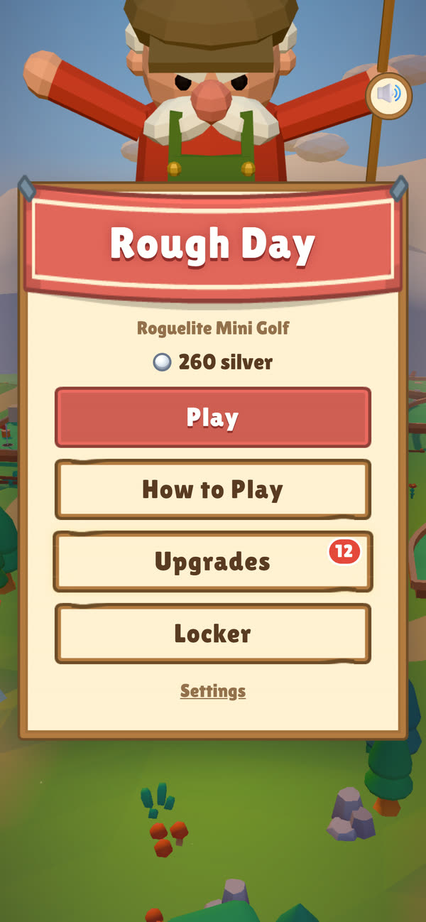 The Rough Day main menu with the grumpy Groundskeeper looming behind it